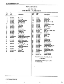 Main Motor And Transmission Page 2 Diagram and Parts List for 6506B  Frigidaire Washer
