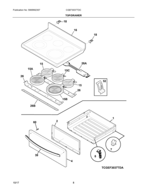 04 - TOP/DRAWER Diagram and Parts List for CGEF3037TDC  Frigidaire Range