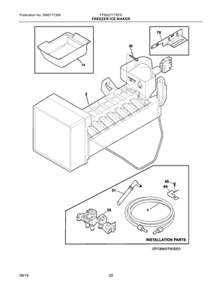Freezer Ice Maker Diagram and Parts List for FPBS2777RFK  Frigidaire Refrigerator