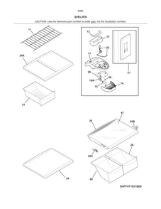 Shelves Diagram and Parts List for 25360609414  Kenmore Refrigerator