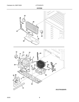 System Diagram and Parts List for LFTR1835VF0  Frigidaire Refrigerator