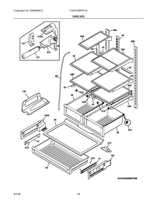 Shelves Diagram and Parts List for FGHF2366PFHA  Frigidaire Refrigerator