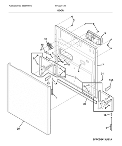 Door Diagram and Parts List for FFCD2413UB2A  Frigidaire Dishwasher