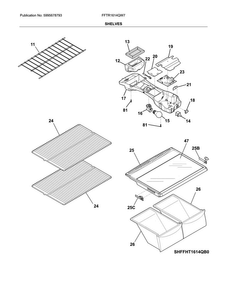Shelves Diagram and Parts List for FFTR1614QW7  Frigidaire Refrigerator