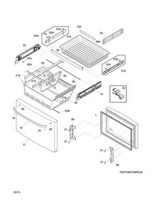 Freezer Drawer, Baskets Diagram and Parts List for FFHN2740PE5A  Frigidaire Refrigerator
