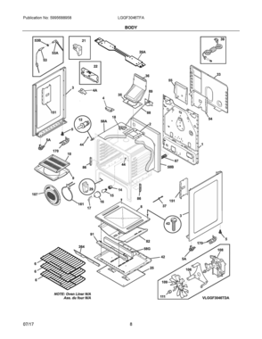 04 - BODY Diagram and Parts List for LGGF3046TFA  Frigidaire Range