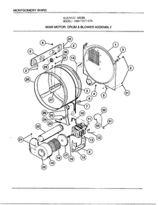 Mani Motor, Drum And Blower Assembly Diagram and Parts List for 7507-87A  Frigidaire Dryer