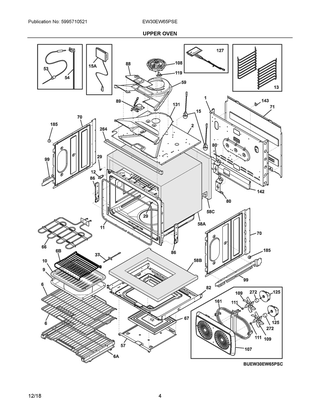 Upper Oven Diagram and Parts List for EW30EW65PSE  Frigidaire Wall Oven