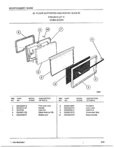 Oven Door Diagram and Parts List for 2813A  Frigidaire Range