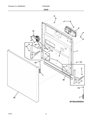 03 - Door Diagram and Parts List for FFBD2406NB10B  Frigidaire Dishwasher