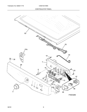 07 - CONTROLS/TOP PANEL Diagram and Parts List for CASE7021NW0  Frigidaire Dryer