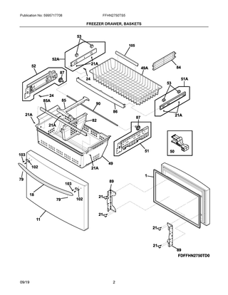 Freezer Drawer, Baskets Diagram and Parts List for FFHN2750TS5  Frigidaire Refrigerator
