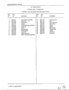 Motor/fan Housing/exhaust Duct Page 2 Diagram and Parts List for 8007-80C  Frigidaire Dryer