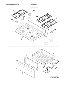Top/Drawer Diagram and Parts List for FFGF3054TWB  Frigidaire Range