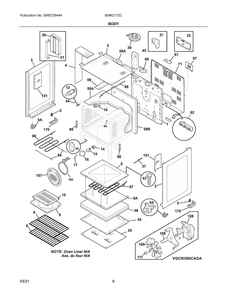 Body Diagram and Parts List for 80462172C  Frigidaire Range