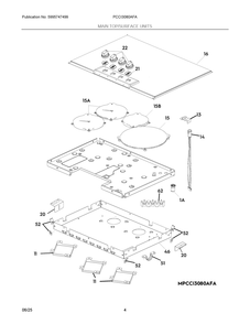 Main Top/Surface Units Diagram and Parts List for PCCI3080AFA  Frigidaire Range