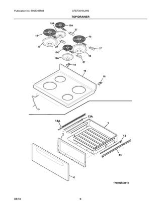 Top/drawer Diagram and Parts List for CFEF3016UWB  Frigidaire Range