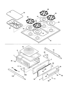 Top/drawer Diagram and Parts List for TGF605WFW6  Tappan Range