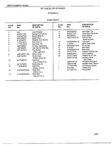 Basic Body Page 2 Diagram and Parts List for 2427A  Frigidaire Range