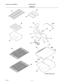 Shelves Diagram and Parts List for MRTW20V3PW0  Frigidaire Refrigerator