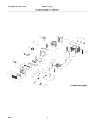 Recommended Spare Parts Diagram and Parts List for FFRH1222R2E0  Frigidaire Air Conditioner