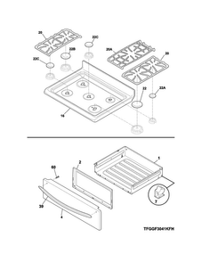 Top/drawer Diagram and Parts List for LGGF3044LFH  Frigidaire Range