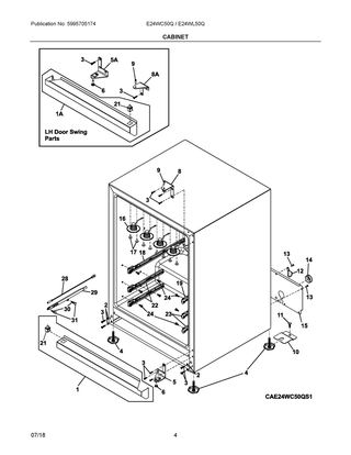 Cabinet Diagram and Parts List for E24WC50QS1  Frigidaire Wine and Beverage Cooler