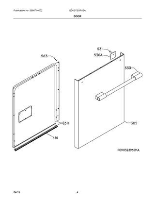 Door Diagram and Parts List for E24ID75SPS3A  Frigidaire Dishwasher