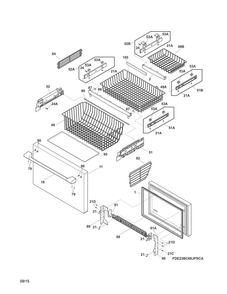 Freezer Drawer, Baskets Diagram and Parts List for E23BC68JPSCA  Electrolux Refrigerator