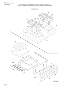 Top/Drawer Diagram and Parts List for FGF335CGSH  Frigidaire Range
