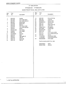 Door Front Panel And Lint Filter Page 2 Diagram and Parts List for 8589-80D  Frigidaire Dryer