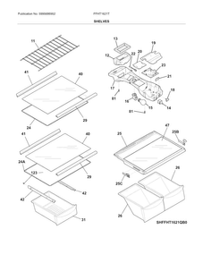 Shelves Diagram and Parts List for FFHT1621TB0  Frigidaire Refrigerator