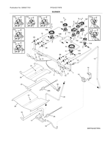Burner Diagram and Parts List for FPGH3077RFB  Frigidaire Range