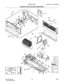 Freezer System / Machine Compartment Diagram and Parts List for GRMG2272CF02  Frigidaire Refrigerator