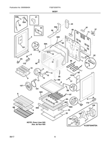 Body Diagram and Parts List for FGEF3059TFA  Frigidaire Range