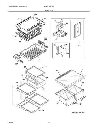 Shelves Diagram and Parts List for FGHI2164QF5  Frigidaire Refrigerator