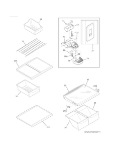 Shelves Diagram and Parts List for 25370603411  Kenmore Refrigerator