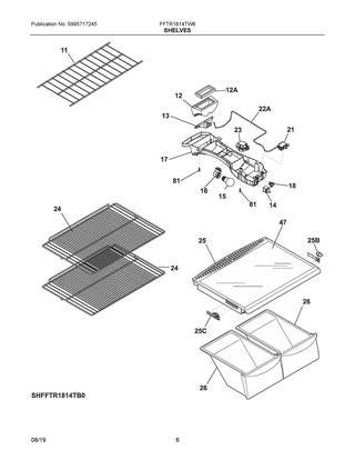 Shelves Diagram and Parts List for FFTR1814TW8  Frigidaire Refrigerator