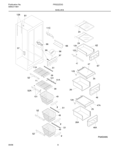 Shelves Diagram and Parts List for FRS22ZGGB3  Frigidaire Refrigerator