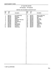 Motor, Fan Housing And Exhaust Duct Page 2 Diagram and Parts List for 7348A  Frigidaire Dryer