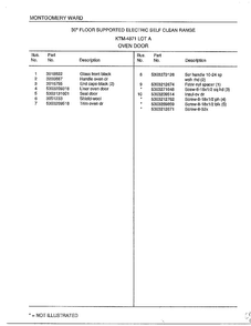 Oven Door Page 2 Diagram and Parts List for 4871A  Frigidaire Range