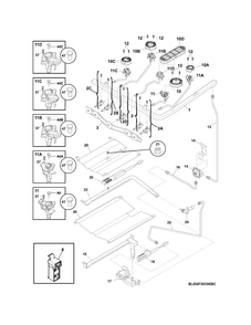 Burner Diagram and Parts List for LGGF3043KFT  Frigidaire Range