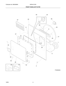 Front Panel/Lint Filter Diagram and Parts List for GER341CCS0  Frigidaire Dryer