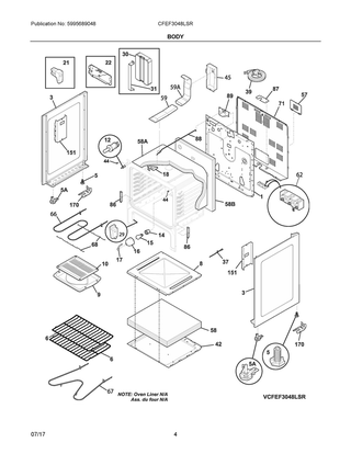 Body Diagram and Parts List for CFEF3048LSR  Frigidaire Range