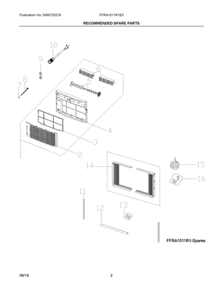 Recommended Spare Parts Diagram and Parts List for FFRA1011R1E0  Frigidaire Air Conditioner