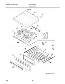 Top/Drawer Diagram and Parts List for VCRE3054ASE  Frigidaire Range