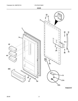 Door Diagram and Parts List for CFUFHC21QWC  Frigidaire Freezer