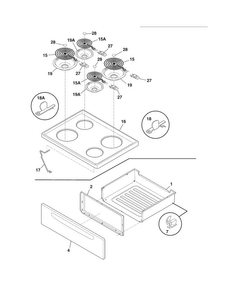 Top/drawer Diagram and Parts List for FFEF3010LBD  Frigidaire Range