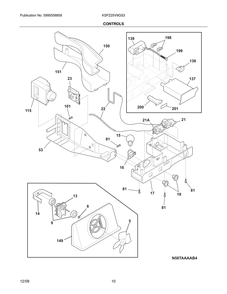 Controls Diagram and Parts List for KSPZ25V9GS3  Frigidaire Refrigerator