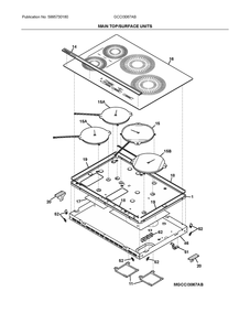 Main Top/Surface Units Diagram and Parts List for GCCI3067ABA  Frigidaire Cooktop